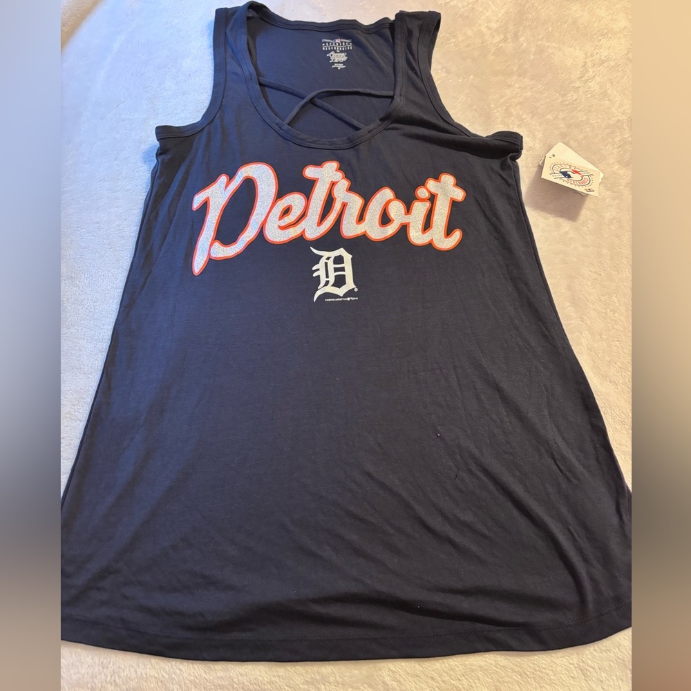 Detroit Tigers MLB Tank Top - Women's Navy Blue with glitter letters